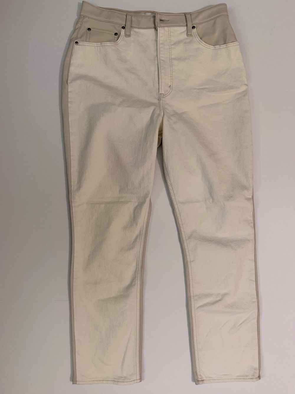 Abercrombie & Fitch Curve Love denim faux leather Cream Straight-Leg